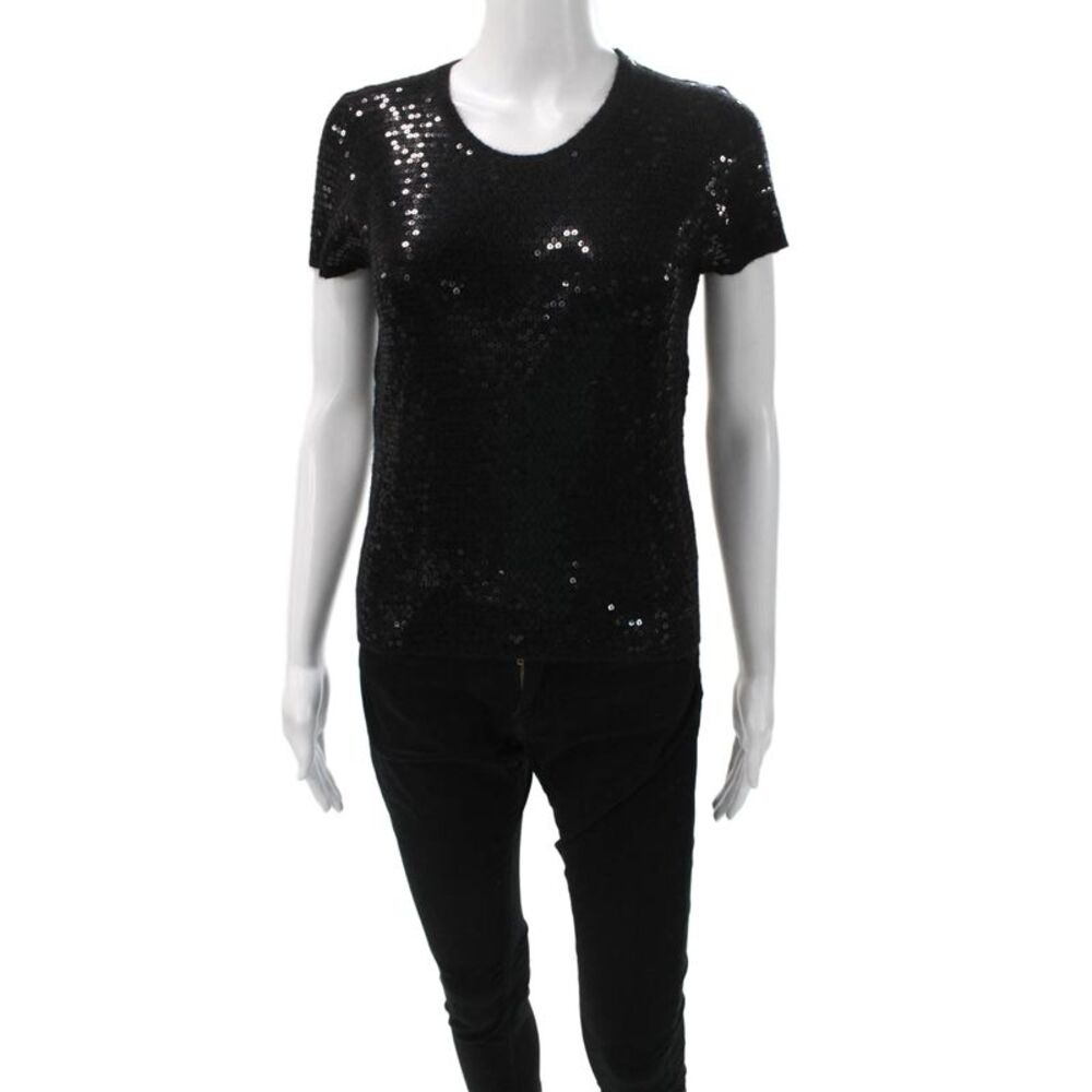 Leggiadro Women Cashmere Blend Short Sleeve Round Neck T-Shirt Black Size S